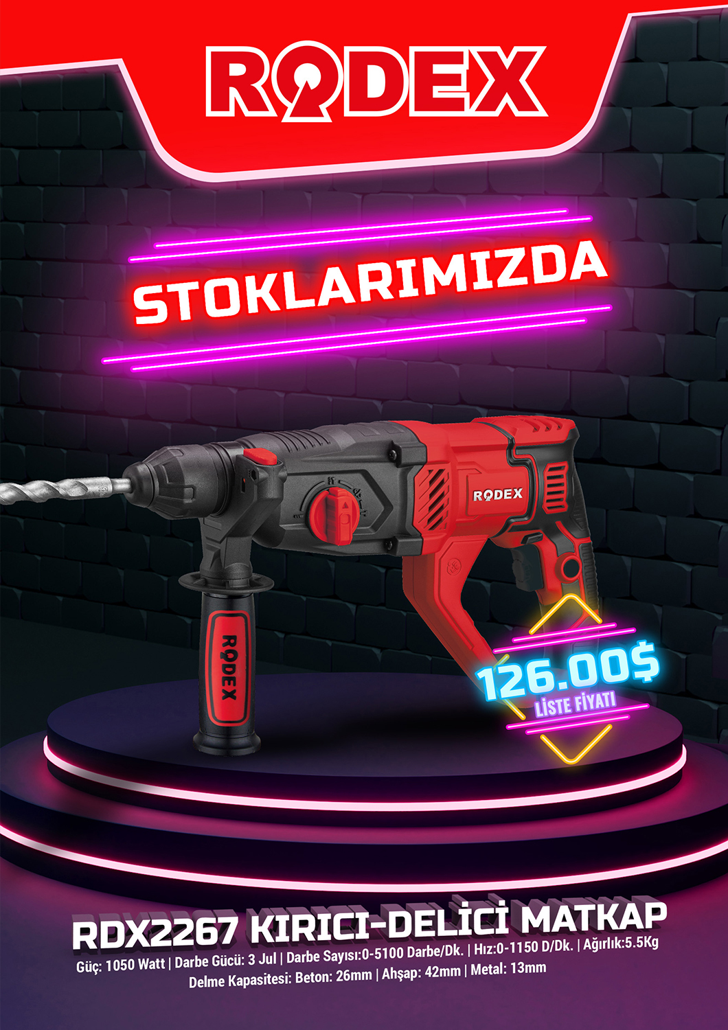 Yeni RODEX RDX2267 Elektropnömatik Kırıcı Delici Matkap
